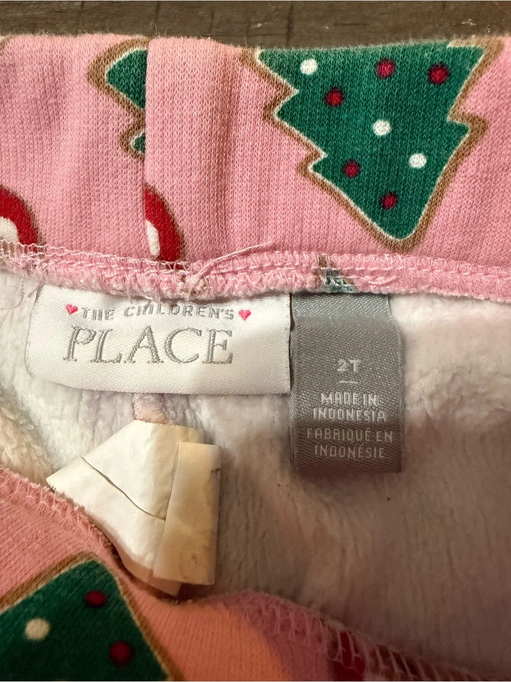 The Children's Place Pink Fleece Pajama Bottoms with Green Christmas Tree Print